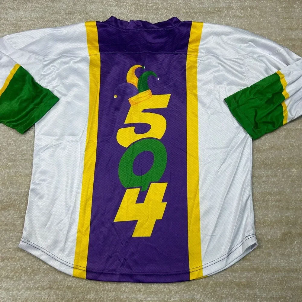 Nineoh7 Hockey Jersey Mens S Purple White Green Yellow Mardi Gras Pelican 504